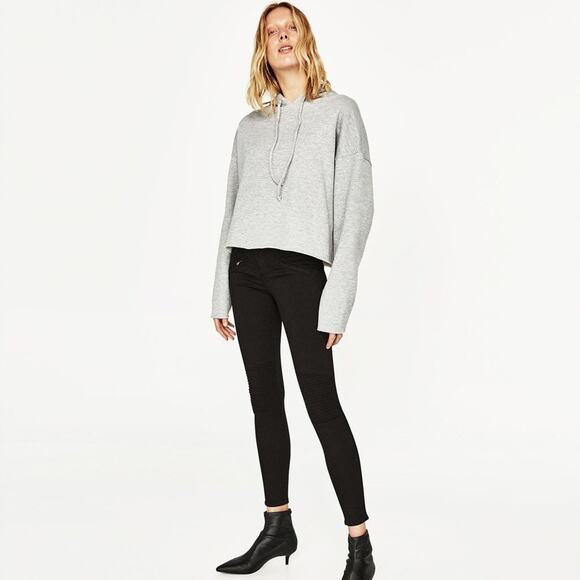 Zara Black Skinny Mid-Rise Chino Trousers Pants NWOT - Picture 1 of 13